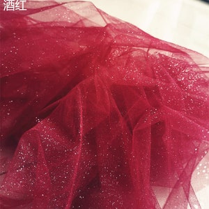 Sparkling Wine red tulle fabric with glitters for veils, bridal gown, prop, wedding decors, party decors