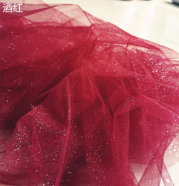 Sparkling Wine red tulle fabric with glitters for veils, bridal gown, prop, wedding decors, party decors
