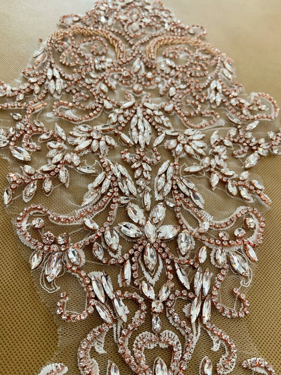Rose gold Rhinestone bodice applique, crystal applique, crystal bodice applique for bridal dress, haute couture accessory supplies