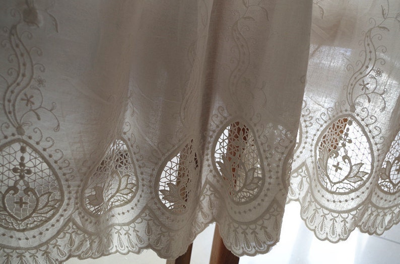 off white natural cotton lace fabric with hollowed out floral pattern, cotton eyelet lace fabric image 2