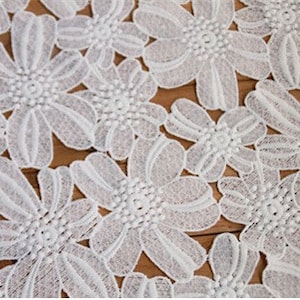 guipure lace fabric with big daisy flowers, off white lace fabric with 3d flowers