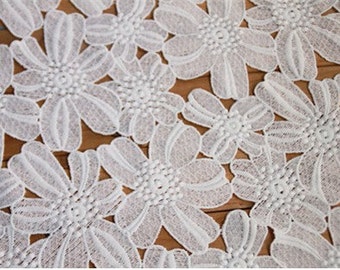 guipure lace fabric with big daisy flowers, off white lace fabric with 3d flowers