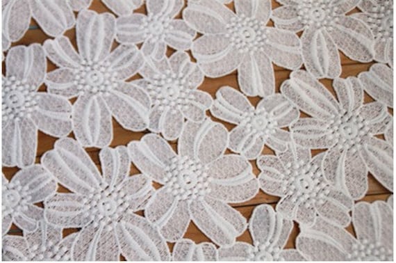 guipure lace fabric with big daisy flowers, off white lace fabric with 3d flowers