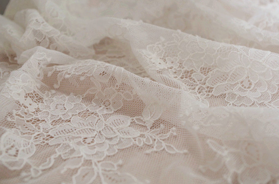 Ivory French Lace Fabricchantilly Lace Fabric Alencon Lace | Etsy