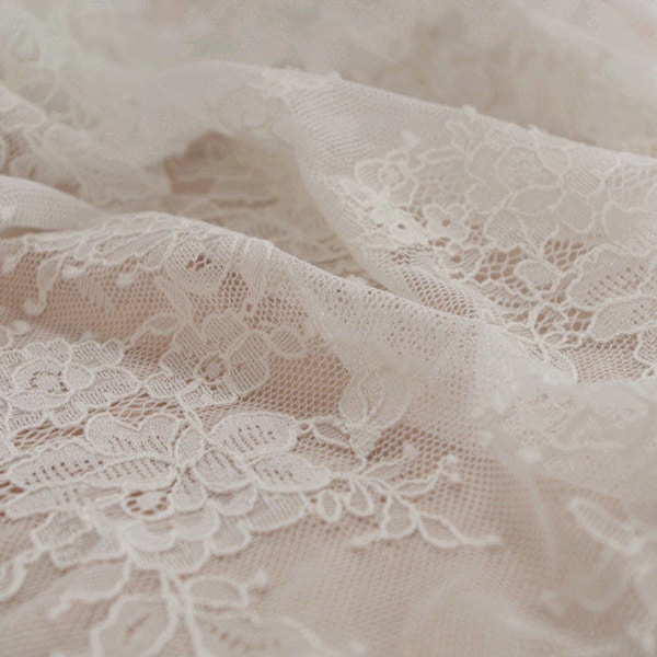ivory French lace fabric,chantilly lace fabric, alencon lace fabric for bridal dress, French lace fabric on sale, new arrival