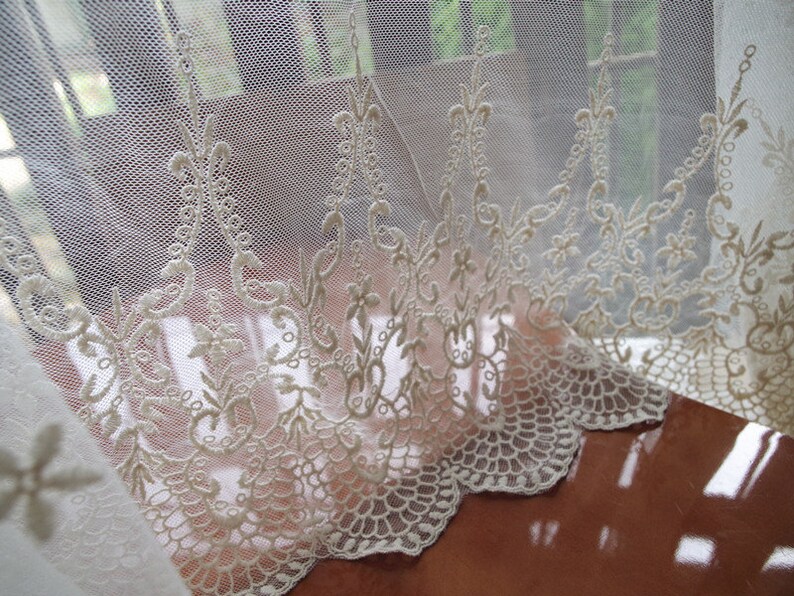 ivory lace fabric embroidered tulle lace fabric with scalloped edge