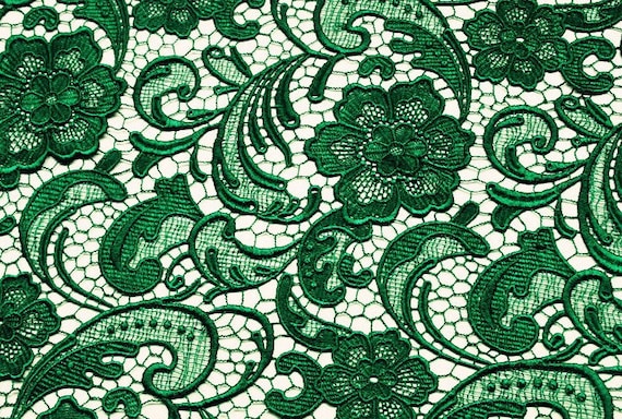 Emerald Green Lace Fabric, Guipure Lace Fabric, Venise Lace Fabric,  Embroidered Lace, Hollowed Out Fabric Lace, Retro Floral Lace, One Yard 