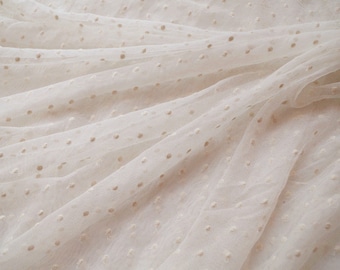 Dentelle crème ivoire à pois, dentelle en tulle brodée à pois