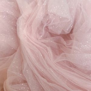 sparkle pink tulle fabric with glitters for dress, tulle with shimmer for costume, wedding decors, prop, backdrop