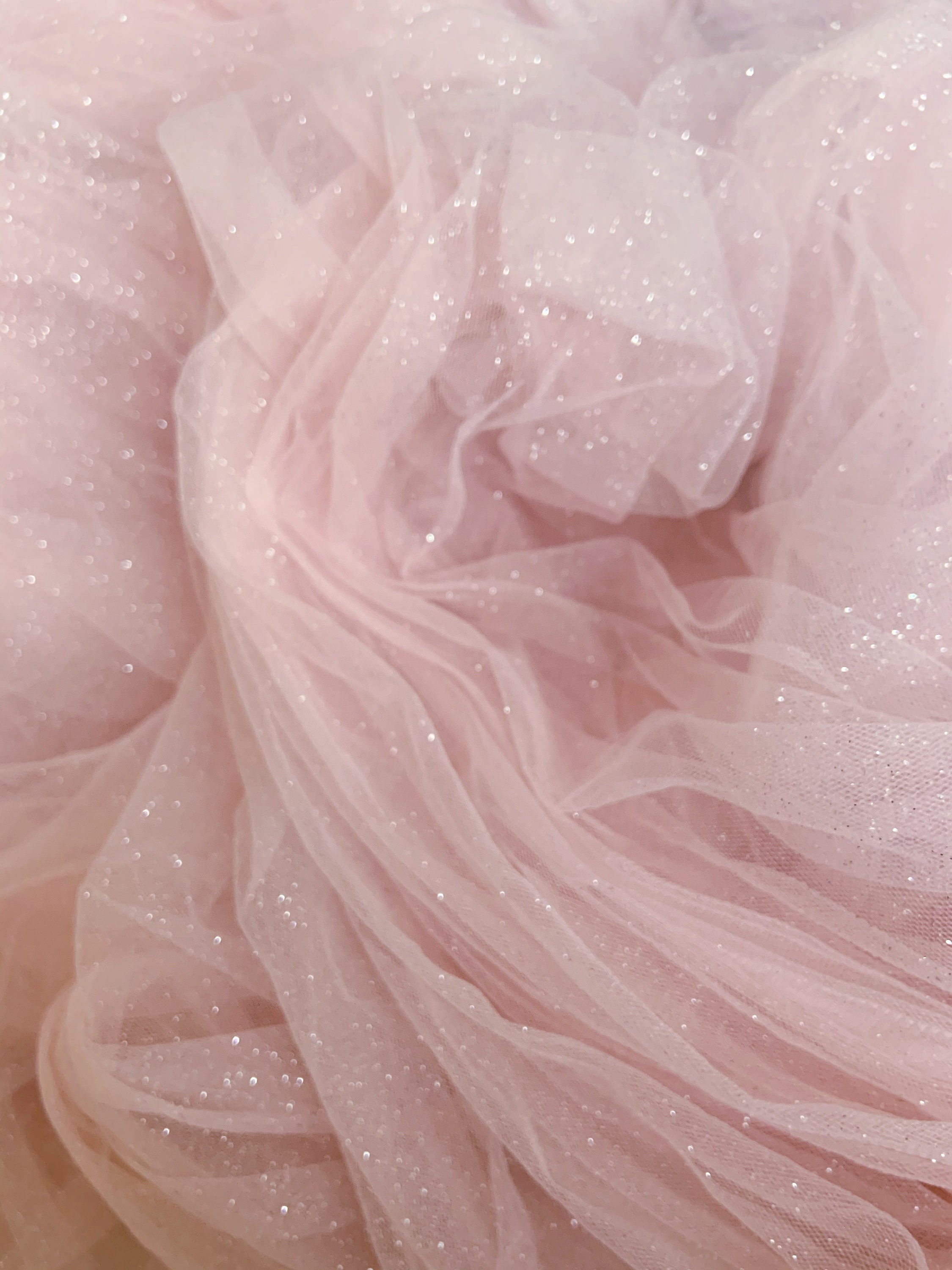 Sparkle Pink Tulle Fabric With Glitters for Dress, Tulle With