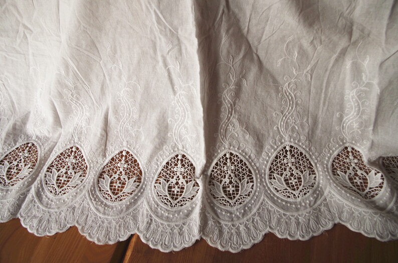 off white natural cotton lace fabric with hollowed out floral pattern, cotton eyelet lace fabric image 4
