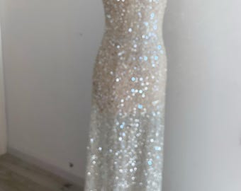 ivory Sparkling power mesh fabric for dress, stretch bead mesh fabric for gowns