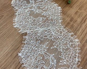 Ribete de encaje Chantilly blanco con doble festón, ribete de encaje con flecos para vestido de novia, velo, lencería, bata nupcial.