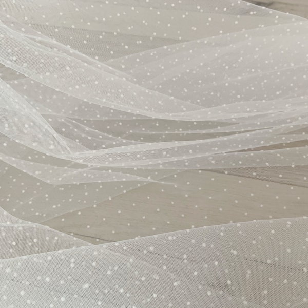 Tissu tulle blanc cassé avec de minuscules points de velours, tissu tulle transparent avec mini pois pour robe, nouvelle arrivée 2022