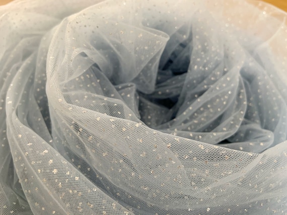 Light pale blue tulle fabric with glitters for dress, costume, dance costume, sparkling galaxy tulle fabric