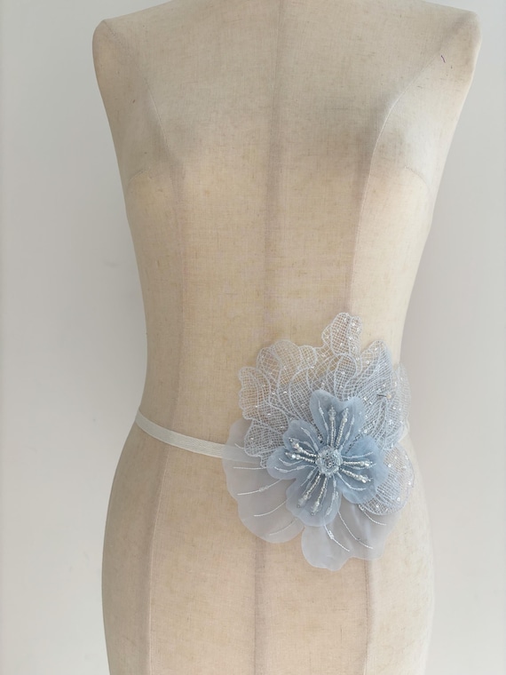 Soft blue handcrafted flowers patch for apparel, dress, millinery , dance costume, headpiece