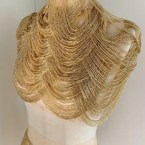 Guldfärgade chevronfransutsmyckning för plagg, pärlkroppssmycken, pärlmantel, applikation med pärlfransar för couture-tillbehör, klänning, kostym bild 5