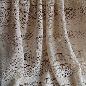 ivory cotton Lace Fabric, cotton crocheted lace fabric, antique style lace fabric, hollowed out lace fabric