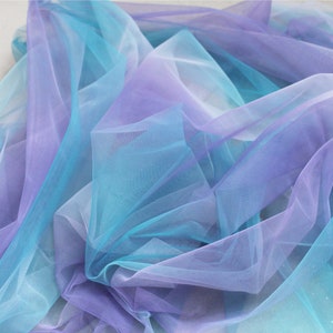 Tie-dyed style tulle fabric with Gradient colors, blue and purple mesh lace fabric, gauze net fabric image 2