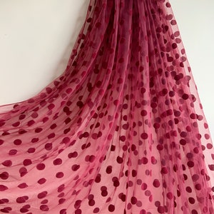 tissu en dentelle de tulle rouge bordeaux avec gros pois, tissu en maille de tulle avec dot de velours, nouvelle arrivée, vente à chaud