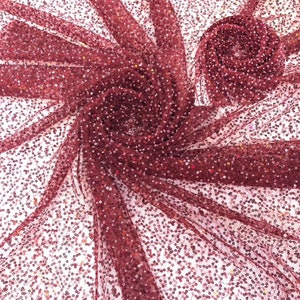burgundy red heavy bead tulle lace fabric with sequin and beads, French beading tulle lace fabric, soft lace tulle fabric