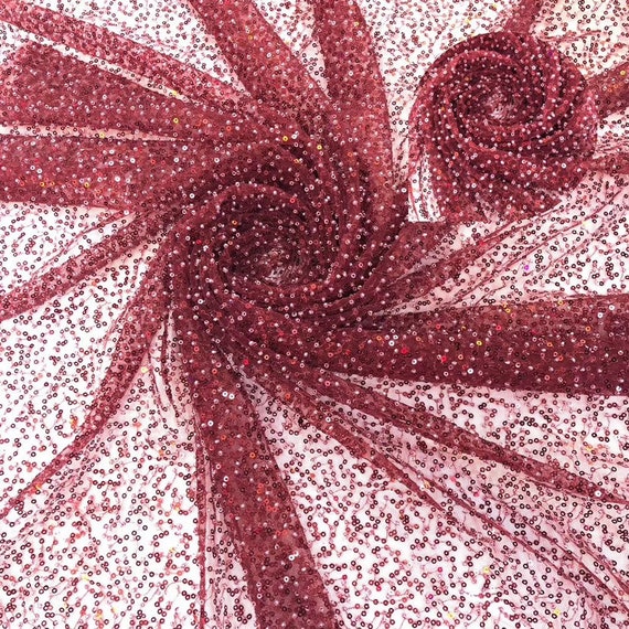 burgundy red heavy bead tulle lace fabric with sequin and beads, French beading tulle lace fabric, soft lace tulle fabric