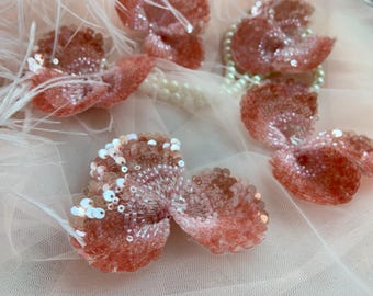 Vermilion handcrafted flower patch for dress alteration, beadwork flower millinery supplies
