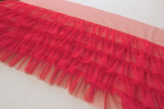 red ruffled tulle trim, pink pleated mesh trim, tutu dress fabric, ruffle mesh, doll dress fabric, wedding decors, craft supply