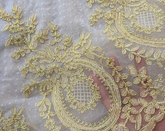 gold alencon lace trim, gold cord lace trim, bridal lace trim with scalloped edges