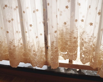 cream cotton Embroidered lace fabric, retro flower lace fabric, cotton lace fabric