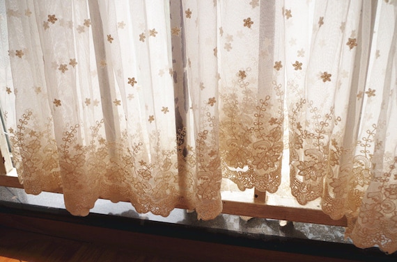 cream cotton Embroidered lace fabric, retro flower lace fabric, cotton lace fabric