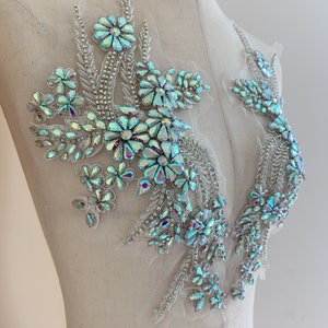 Iridescent Rhinestone appliqué, sparkle crystal applique, crystal bodice patch, handmade couture supplies, dance costume supplies