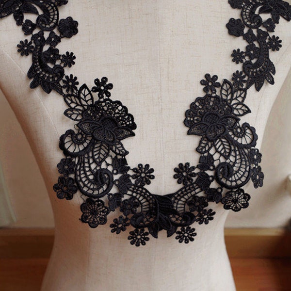 Applique de dentelle noir, applique de dentelle au crochet, applique de dentelle de venise, 2p.