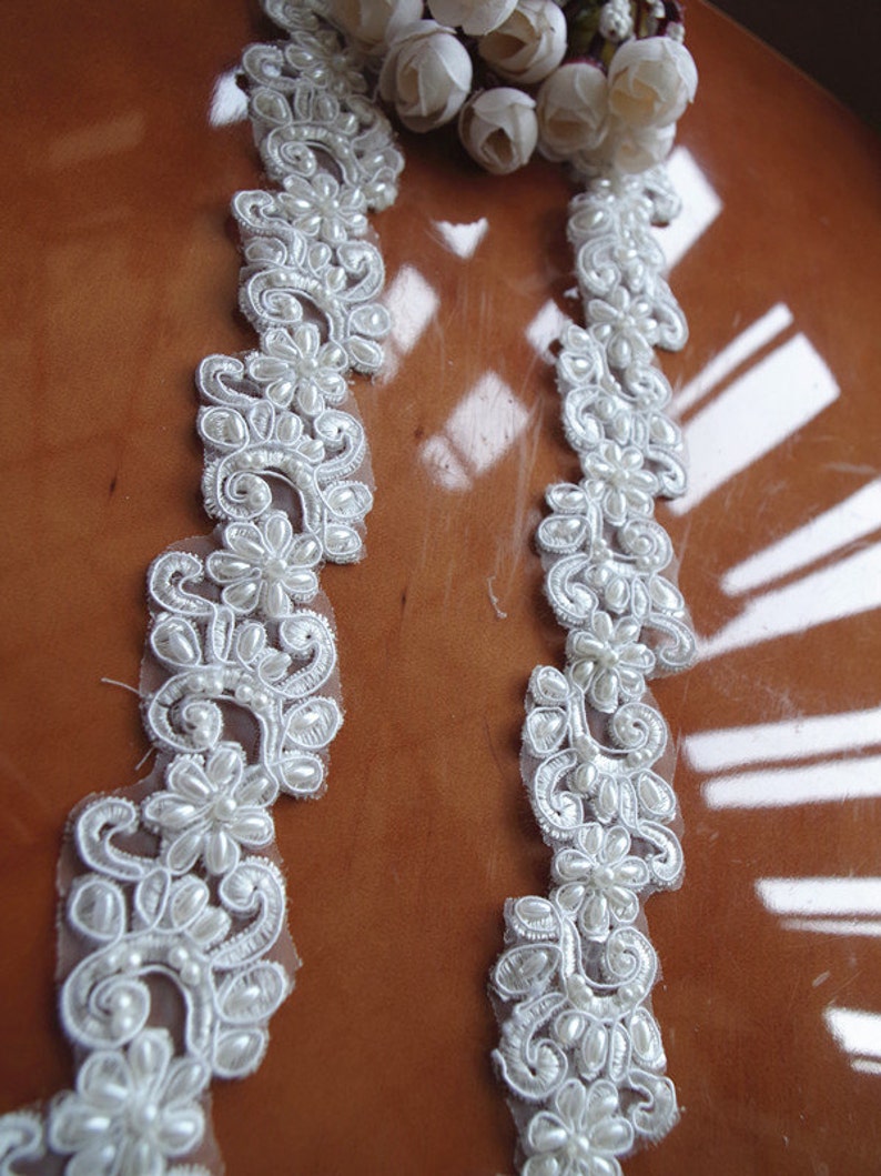 Pearl Beaded Lace Trim Sequined Bridal Trim Lace Ivory Cord Etsy