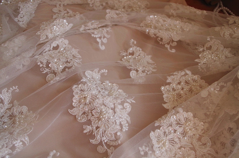 ivory bead lace fabric bridal lace fabric with beads and sequins