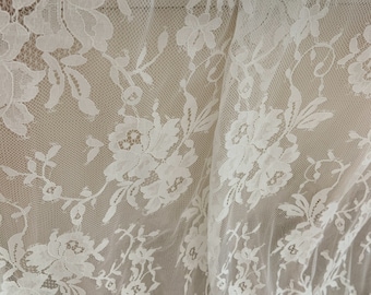 1.5 meter ivory French lace fabric, chantilly lace fabric with fringe, lace for bridal dress, wedding dress