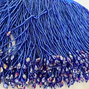 Blue bead Fringe trim for haute couture, dance costume trim | 5.9 inches