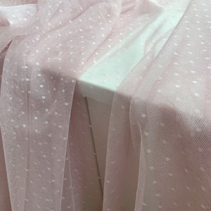 Mauve pink tulle Lace fabric with polka dots, old rose dotted tulle lace fabric, color #25