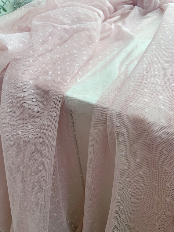Mauve pink tulle Lace fabric with polka dots, old rose dotted tulle lace fabric, color #25