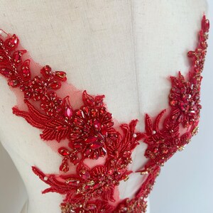 Red Rhinestone Appliqué for Couture, Costume, Dress, Crafted Florals ...
