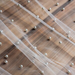pearl bead tulle fabric, heavy bead mesh lace fabric, bridal tulle lace fabric with pearls image 8