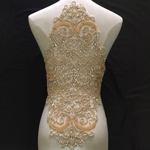 gold Rhinestone bodice applique, crystal applique, crystal bodice applique for wedding dress, deluxe rhinestone bodice for haute couture
