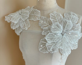 Off white Big 3d bead flowers applique for couture dance costume