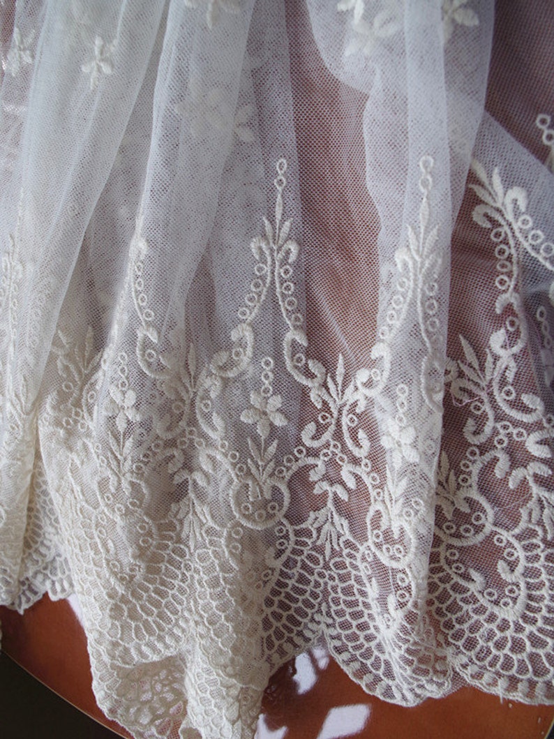 ivory lace fabric embroidered tulle lace fabric with scalloped edge