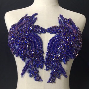 blue Rhinestone patch for couture, dress, dance costume