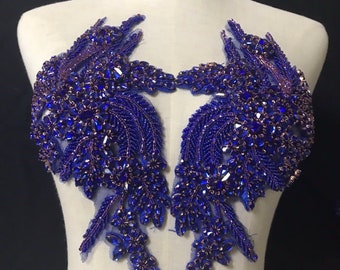 blue Rhinestone patch for couture, dress, dance costume