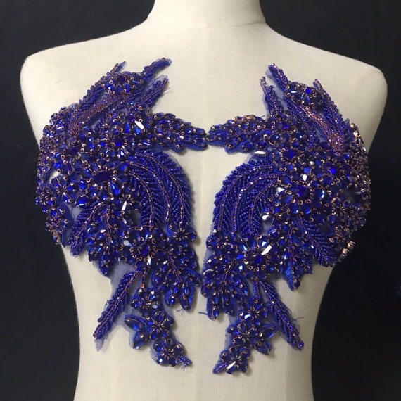blue Rhinestone patch for couture, dress, dance costume