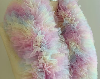 Pastel rainbow ruffles  for tutu dress, soft frill trim for cake dress, pleated tulle trim