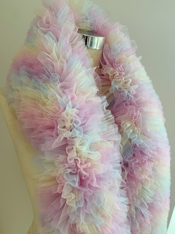 Pastel rainbow ruffles  for tutu dress, soft frill trim for cake dress, pleated tulle trim
