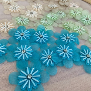 5pcs daisy florals applique, handcrafted silk flower with rhinestone, hand crafted flowers for couture and costume